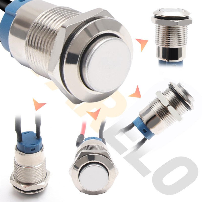 STARELO 5pcs 12mm Latching Push Button Switch Silver Shell with