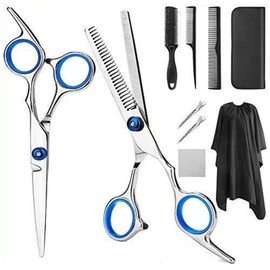 10pcs Hair Cutting Scissors Kit Combs Cape Stainless Steel Barber Shop Hairdressing Shears Set Blue
