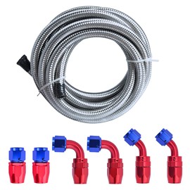 12FT 6AN 3/8 Fuel Line Hose Braided Stainless Steel w/6pcs AN6 Hose Fitting Kit
