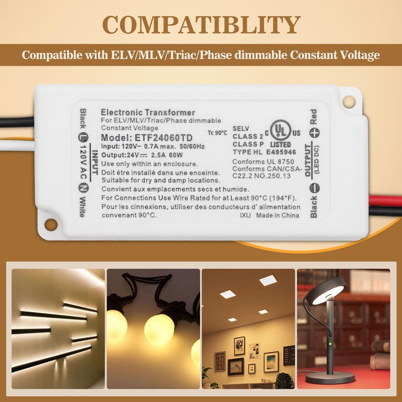 96W Dimmable LED Driver, 120V AC to 24V DC Dimmable