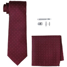 Fulvo Design 8437903 Necktie, Chief, Cuffs, Tie Bar Set of 4, red
