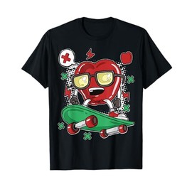 Cute Heart Character Cool Apple Skater Cartoon For Kids T-Shirt