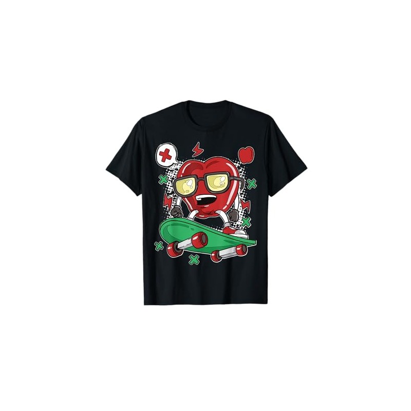 Cute Heart Character Cool Apple Skater Cartoon For Kids T-Shirt