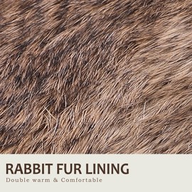 NOVBJECT Women Leather Mittens Finger Rabbit fur Lining Winter Sheepskin Soft and Warm, Yellow, M