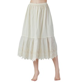 BEAUTELICATE Half Slip Underskirt for Women 100% Cotton A-line Petticoat with Lace Embroidery Summer Skirt Extender Anti-static Underslips(Anglaise Lace - Cream - 80cm, L)
