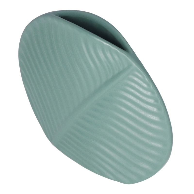 Leaves Pattern Ceramic Vase Nordic Style Dark Green Flat Leaf