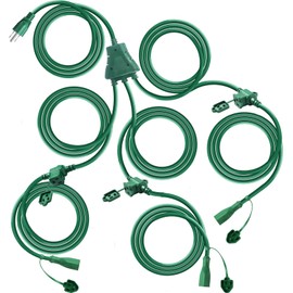 1 to 6 Splitter Outdoor Extension Cord(Combined 50 FT, End to End 13.3 FT), Heavy Duty ETL Listed Electrical Cord with 6 Extended Outlets, with Weatherproof Covers,16/3C SJTW, Christmas Holiday Decor