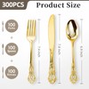 Pryntono 300PCS Gold Plastic Silverware, Heavy Duty Gold Disposable Utensils,