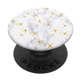 WHITE GOLD MARBLE PHONE GRIP - PRETTY TRENDY - GOLD STARS