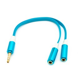 System-S Audio Y Cable 20 cm Stereo AUX Jack 3.5 mm Male to 2 x Female Flat in Blue