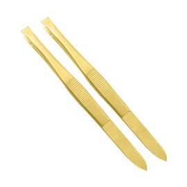 AAProTools (2 Pack) Flat Tweezers - Gold Stainless Steel Flat Tip Tweezers Hair Plucker for Hair and Eyebrows Personal Care (Gold)
