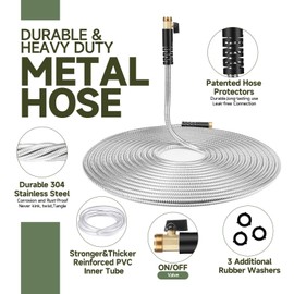 Kofero Metal Garden Hose 100ft Flexible Stainless Steel Water Hose Heavy Duty Lightweight Strong Durable Kink Free Long Hose Pipe with 10 Function Nozzle for Outdoor Yard