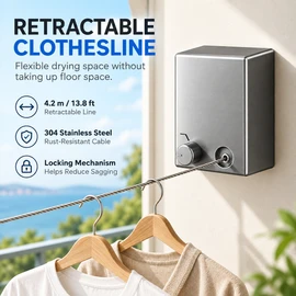 Retractable Clothesline for Laundry Drying – 13.8 FT Space-Saving Stainless Steel Line for Indoor & Outdoor Use