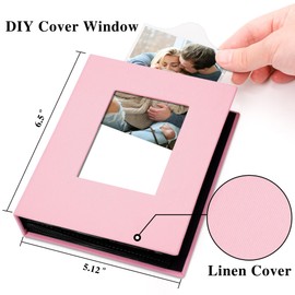 Hiwhy 2 Pack Photo Album Holds 48 Pockets with Linen Cover and Customizable Window, Fits 4x6 Photos, Archival Black Pages, Pink