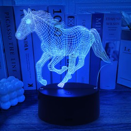 Horse Gifts for Girls Boys, Horse Lamp for Children Boys, 3D Night Light Horse with Remote Control + Touch 16 Colour Changing + Timer Desk Lamps, Birthday Gift Girls 6 7 8 9 10 Years