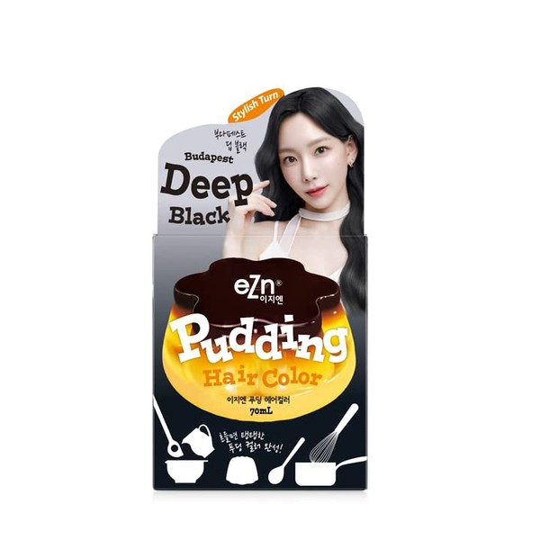 eZn Pudding Taeyeon Hair Dye Ammonia Free Semi-Permanent Self Hair Dye DIY Kit included contain Keratin Made in Korea Beauty (Deep Black)