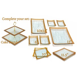 GAC Unique Design 6 Inch Scalloped Tempered Glass Small Round Dessert Plates Set of 8 - Break and Chip Resistant - Oven, Dishwasher, and Microwave Safe - Gold Border