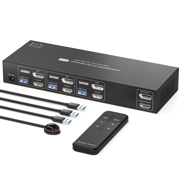 PVBCTCSID HDMI KVM Switch 3 Computers 2 Monitors 4K60Hz EDID