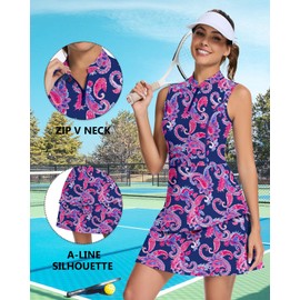 Soneven Womens Golf Dress Sleeveless Tennis Dresses with Shorts & Pockets Golf Apparel Athletic Dresses