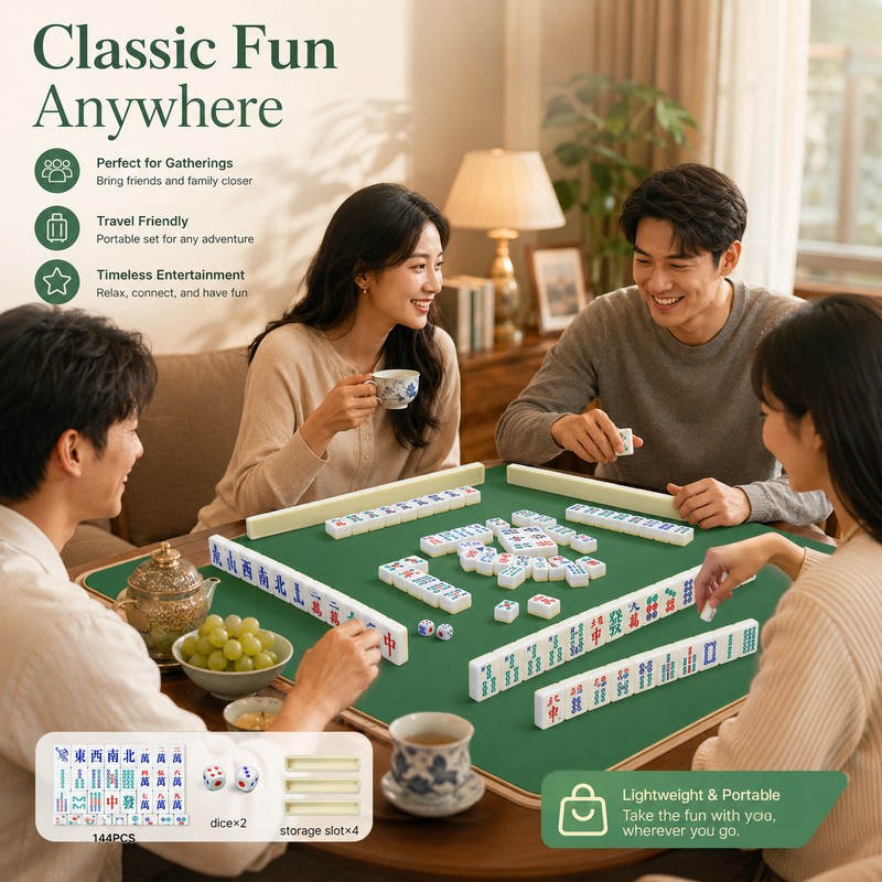 Portable Mahjong Game Set for Family Gatherings – 144-Piece Travel