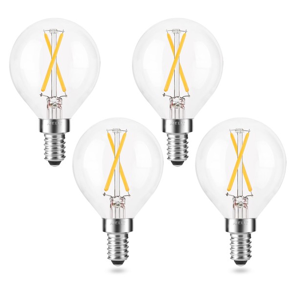 Dimmable 2 Watt Candelabra LED Light Bulb(25W Equivalent), AIELIT E12 Globe LED Bulb, Small Chandelier Base, Antique G15 Filament Edison Bulb for Nightstand Lamp, 200 lm, Warm White 2700K Clear, 4 Pcs