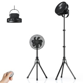 LEMOISTAR Portable Rechargeable Battery Operated Pedestal Fan, 10" 20000 mAh USB C Small Fan, Adjustable Height, Quiet Table Desk Standing Fan for Camping Bedroom Office Home Travel Fishing