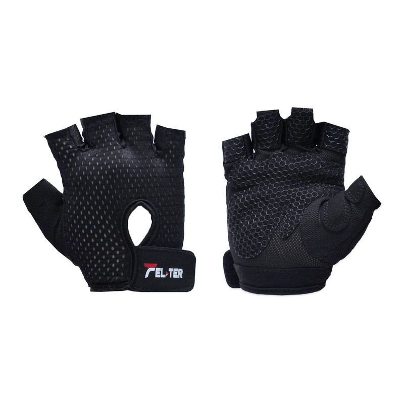 FELTER FITNESS Guante MICROPERFORADO Negro para Mujer, Gym, Pesas, Crossfit,