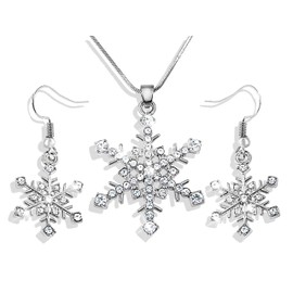 Snowflake Necklace Earrings Set for Women Silver Flower Pendant Necklace Dainty Snowflake Stud Earrings Christmas Winter Holiday Jewelry Gift for Girls