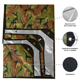 Arcturus Heavy Duty Survival Blanket – Insulated Thermal Reflective Tarp - 60" x 82". All-Weather, Reusable Emergency Blanket for Car or Camping (Woodland Camo)