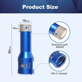 5/8 Inch Diamond Core Drill Bit for Porcelain Tile Ceramic Marble Granite Drilling,BRSCHNITT 1pc Vacuum Brazed Diamond Hole Saw with 5/8-11 Thread (16mm)