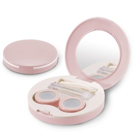 2 Pack Travel Contact Lens Case Kit, Portable Eye Contact Case with Mirror, Remover Tool, Tweezers & Solution Bottle, Contact Lens Holder Box Container Storage for Outdoor Daily (Round, Pink)