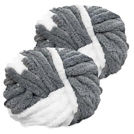 YushengTai Thick Wool, Pack of 2, 500 g, Grey White Chunky Wool, Thick Wool for Crocheting, Can Be Used for Knitting Cushions, Blankets, Scarves and Hats as well as Pet Beds