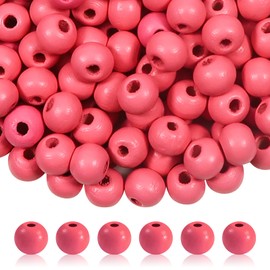 TOAOB 10 mm 300 Pieces Wooden Beads Round Natural Dark Pink Wood Beads Crafts for DIY Handmade Decorations Jewellery Crafts Making