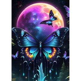 DPHERO DIY Dreamland Diamond Painting Kits for Adults,5D Butterfly Diamond Art Kits for Beginners,Round Full Drill Moon Diamond Painting Art,DIY Painting by Numbers Diamond Art Painting 12x16 inch