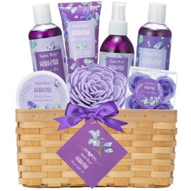 Saint Roy- Cesta de regalo para mujer, 11 piezas de lujo con aromas florales para baño y cuerpo, kit de regalo de spa para el hogar con burbujas