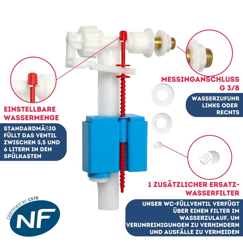 Universal Filling Valve, Float Valve for Plastic and Ceramic Cisterns