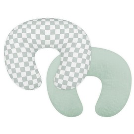 DILIMI Muslin Nursing Pillow Cover 2 Pack, Removable Nursing Cover for Breastfeeding Pillows, Ultra Soft Comfortable Slipcover for Baby Girl and Boy, Green and Checkered