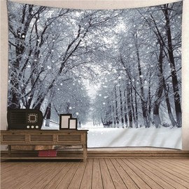 KnSam Christmas Snow Landscape Tapestry Trees and Snowflakes Wall Hanging Tapestry Wall Deocration Wall Towel for Bedroom Living Room Dorm Decor, 240 x 220 cm