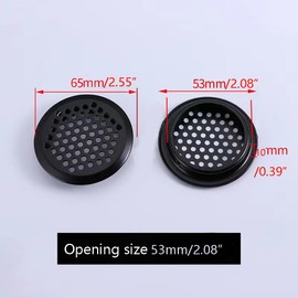 53mm / 2.08” Round Air Vent, Circular Soffit Vent，Stainless Steel Mesh Hole Louver, for Kitchen, Bathroom, Cabinet and Wardrobe（50Pcs, Black）
