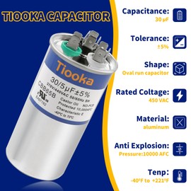 Tiooka 30+5 uF 30/5 MFD ±5% 370V/440VAC Dual Run Round Start A/C Capacitor CBB65B Air Conditioner Capacitors for AC Unit Fan Motor Start or Heat Pump or Condenser Straight Cool