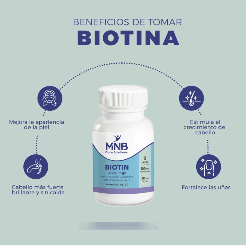 Biotina 10,000 Mcg 60 Caps Fortalece Cabello, Piel Y Uñas