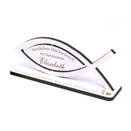 Decorative Stand Fish – Congratulations on Communion – with Name of Choice to Stand Up 15 x 6 cm