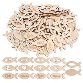 LAMEK Pack of 100 Fish Confetti Wooden Table Decoration with Goblet Heart Cross Peace Dove 16 Styles Wooden Fish Christening Decoration Table Decoration for Christening Communion First Communion