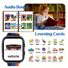 PTHTECHUS Smart Watch for Kids, 4G Smartwatch with Phone Call, SOS, Camera, Music Player, Learn Card, and Puzzle Games, Suitable for Boys and Girls Ages 4-12 Years Old Purple (Black)