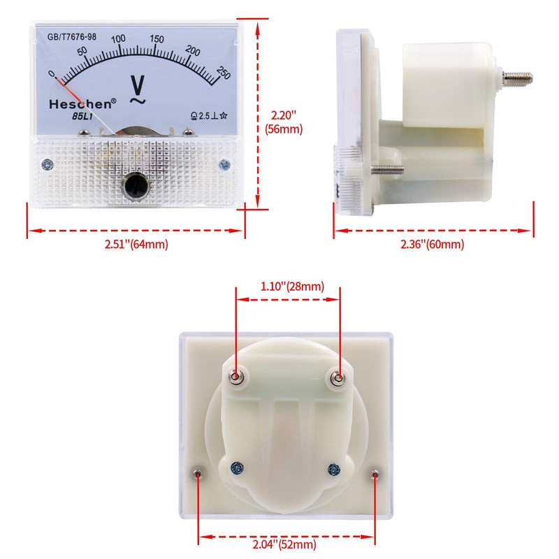 Heschen 85L1-250V Rectangular Plate Mount Voltage Meter AC 0-250V Class