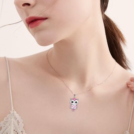Vadmans Owl Necklace Jewellery Gifts for Women Sterling Silver Birthstone Owl Pendant Necklace Christmas Jewellery for Girls, Sterling Silver, Cubic Zirconia