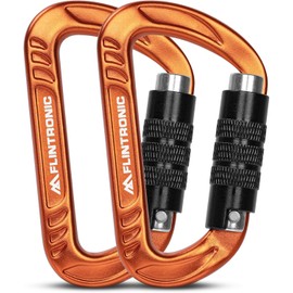 flintronic Carabiner with Screw Cap, 2 Pieces 12KN Carabiner Hook Screw Cap, Carabiner with 1200 kg Load Capacity, Heavy Duty, for Hammocks, Camping, Hiking, Backpack (Orange)