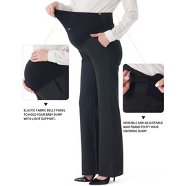 URBEST Women's Maternity Pants for Work, Office Wear Dress Pants, Over The Belly Stretchy Pregnancy Bootcut Pants with Pockets 30" Inseam Charcoal XL-T