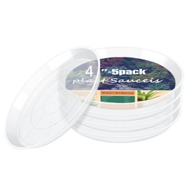 HQAUT 4 6 8 10 12 14 16 18 20 22 Inch Clear Plant Saucer, 5 Pack Durable Plastic Water Catcher Trays for Flower Pots, Plant Drip Trays for Indoor Outdoor Planter(4inch)