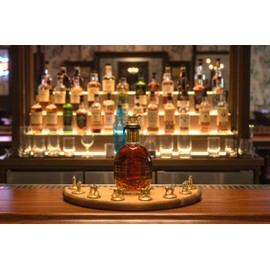 Bourbon Cork Display Half Moon Shape With Light and Glass Holders Compatible With Blanton's Horse Cork Stoppers- 3 Different Stain Options (Golden Oak No Glass Cutouts)